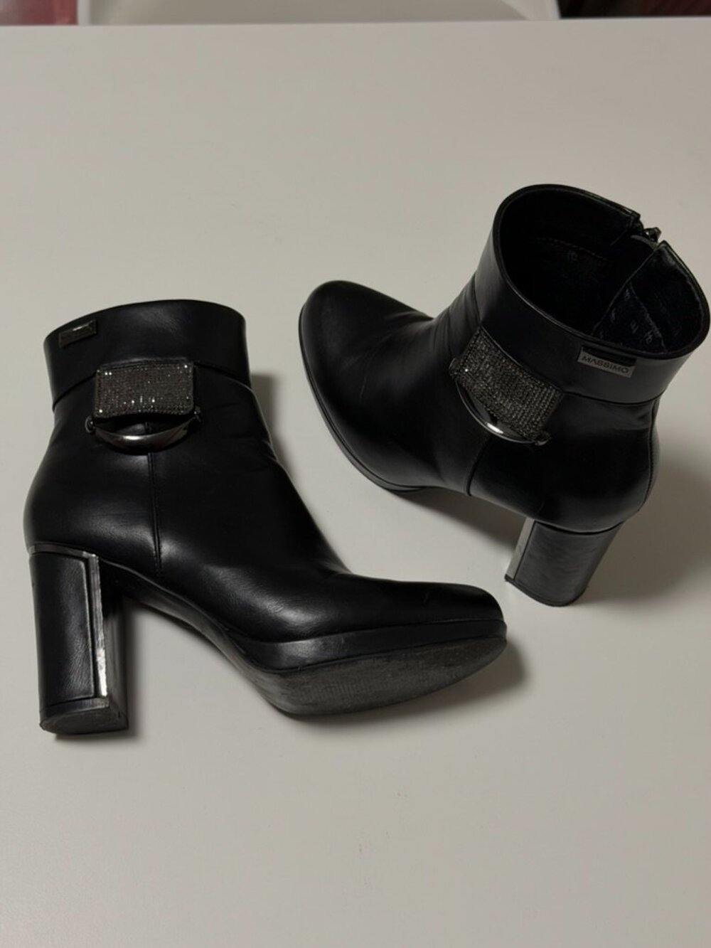 Massimo Black Buckle Block Heel Ankle Boots 37